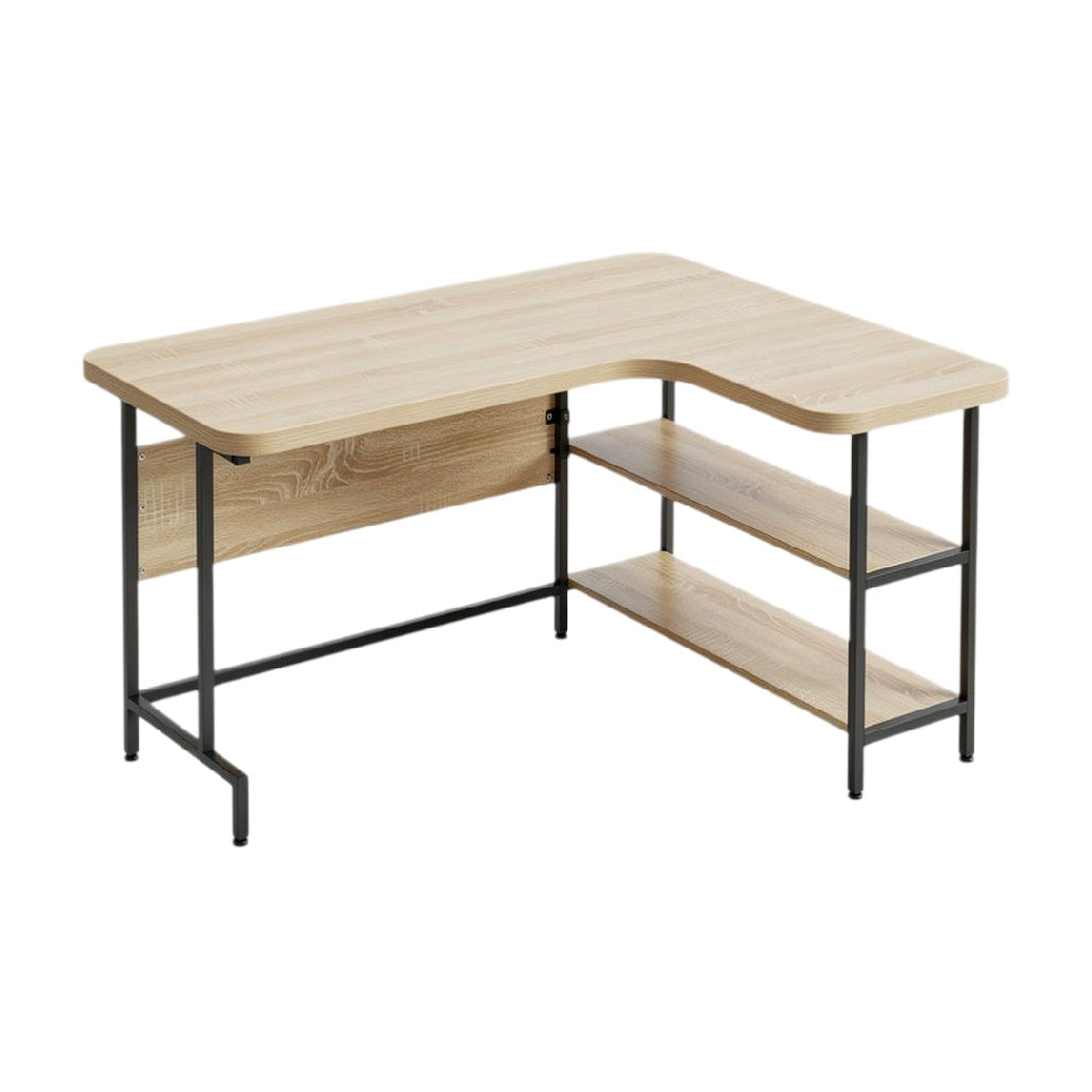 Bureau d'Angle en Bois avec Étagère Inférieure