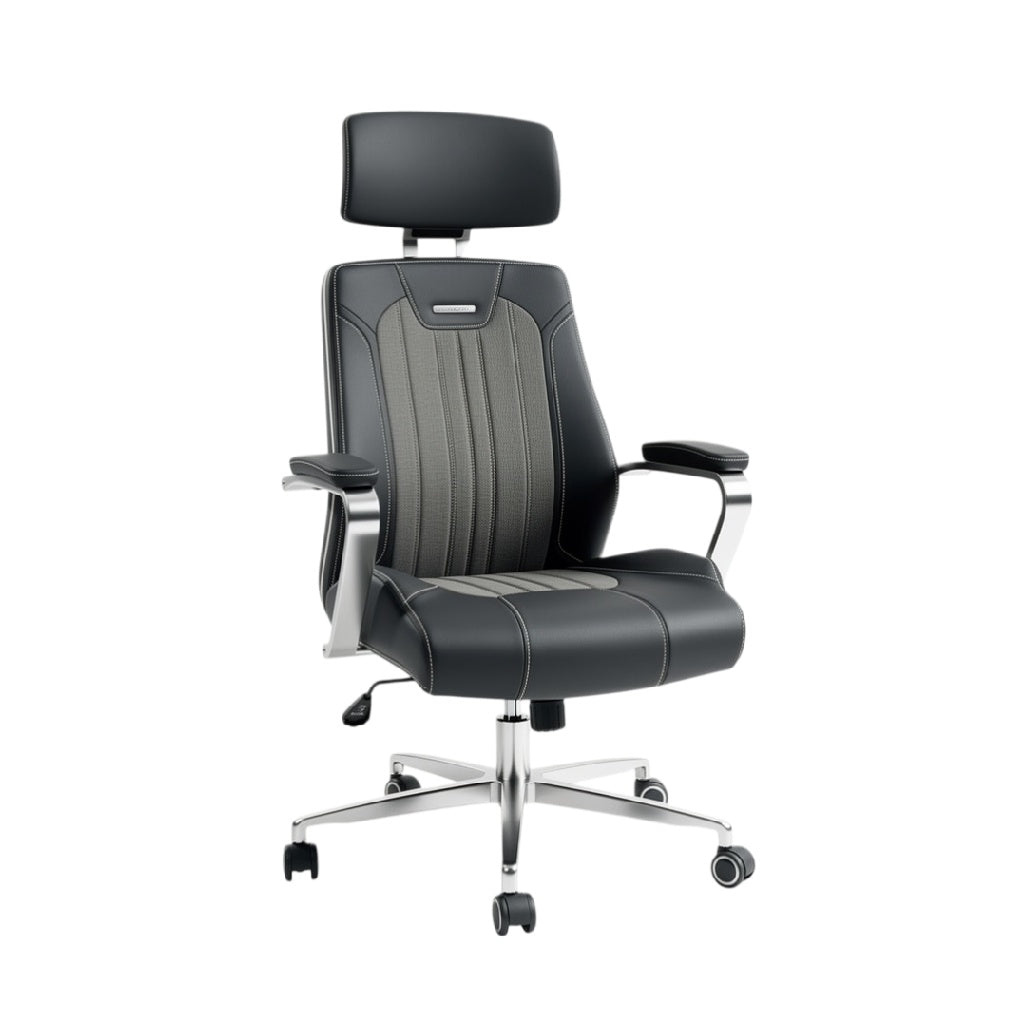 Chaise de Bureau Ergonomique en Cuir Noir avec Dossier Réglable et Accoudoirs
