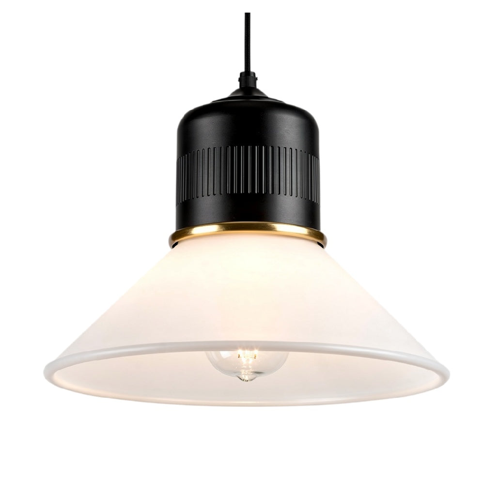 Suspension lumineuse moderne en métal noir et verre blanc